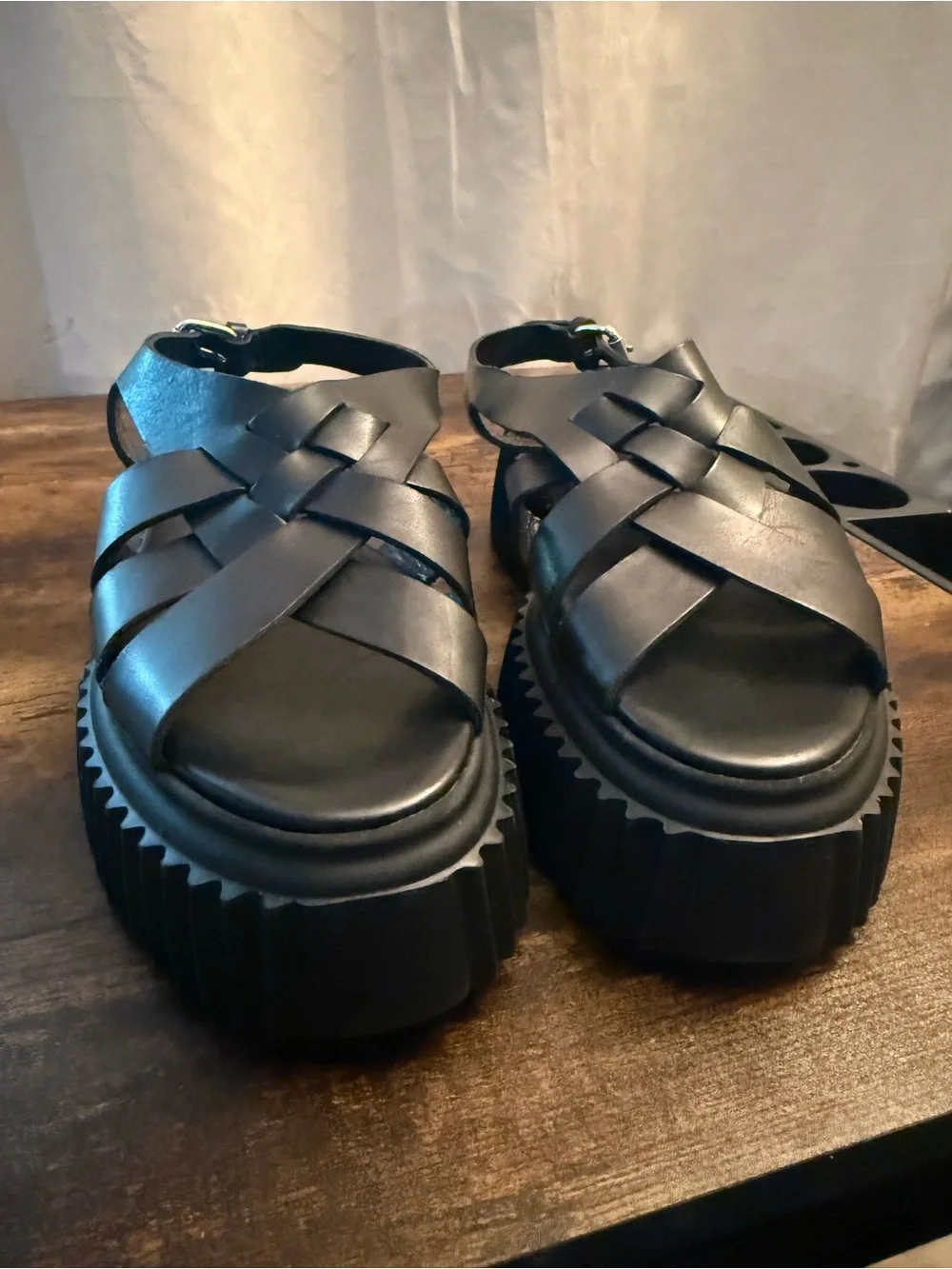 AGL Black Woven Leather Slingback Sandals